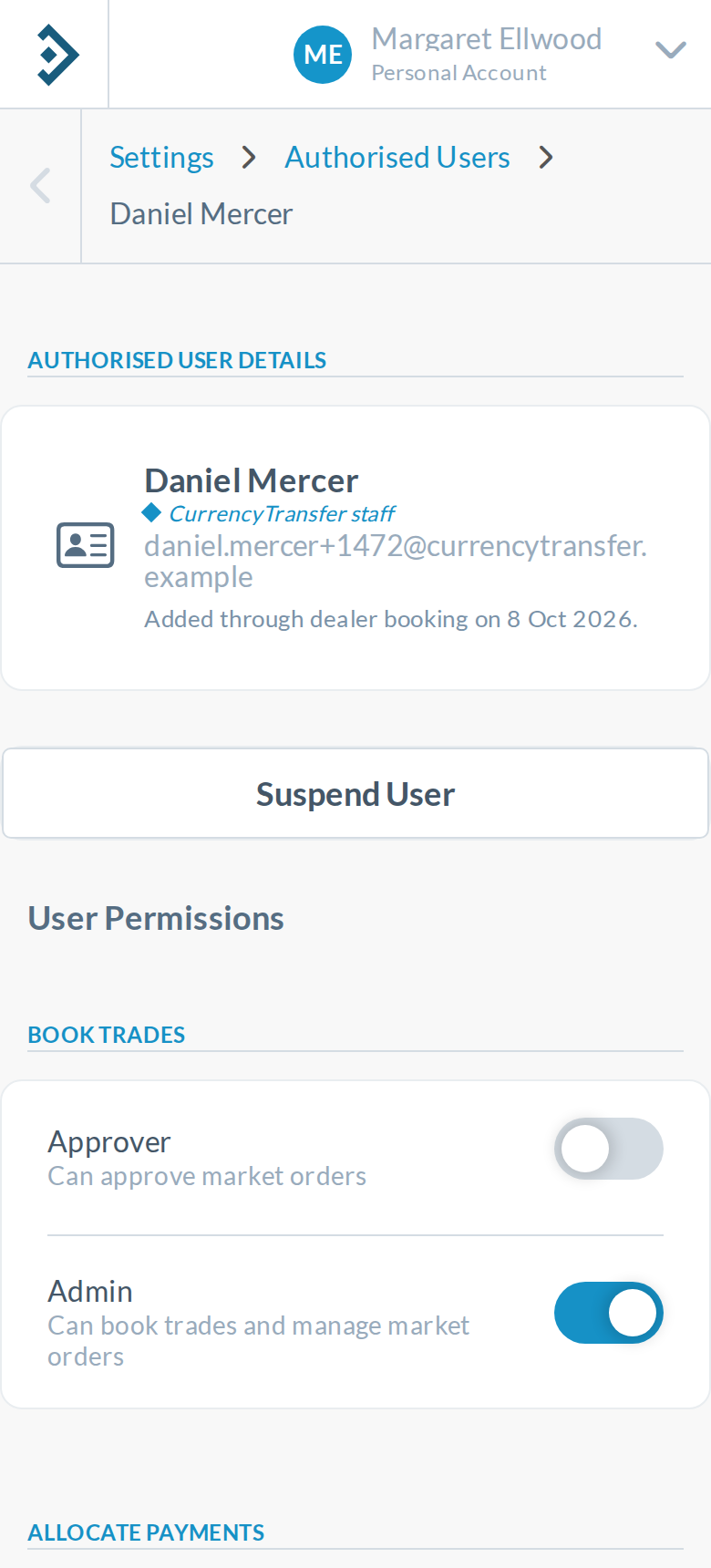 One staff authorised user, phone