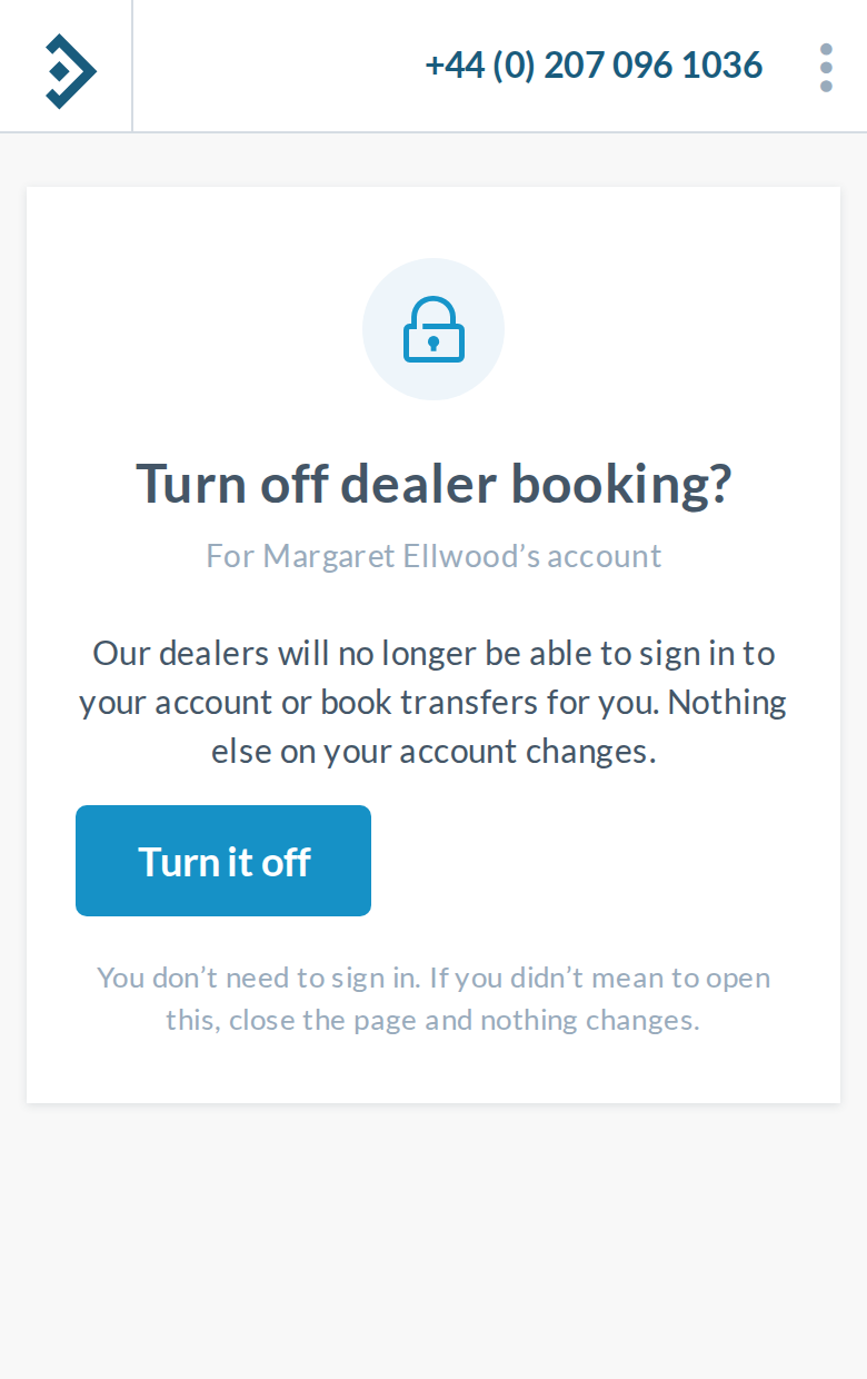 Turn-off page: confirm, phone