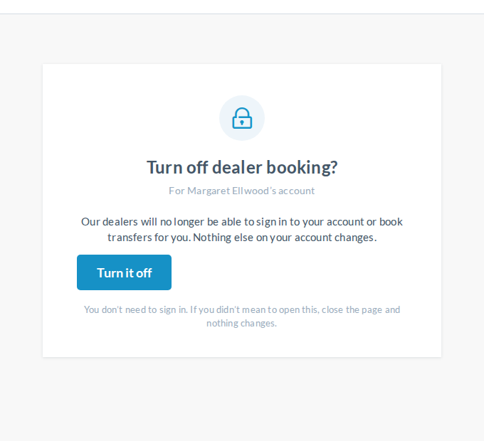 Turn-off page: confirm