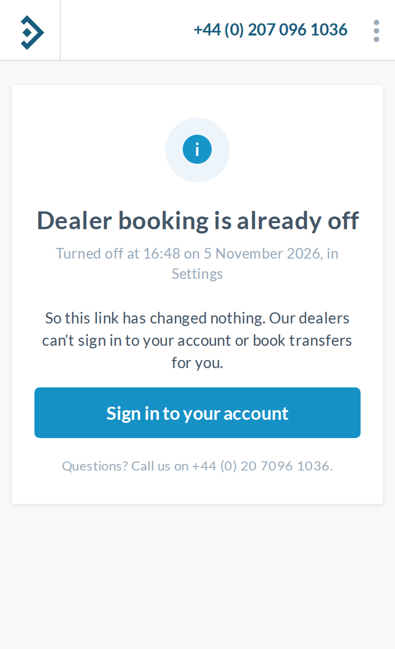 Turn-off page: an earlier link, phone
